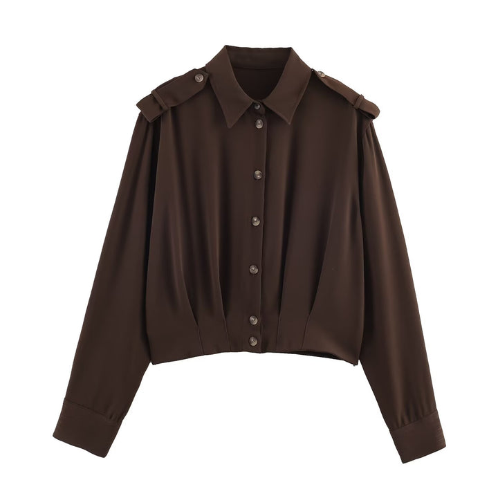 Damen Cropped-Bluse mit Schulterklappen und taillierter Drapierung Echoarchiv