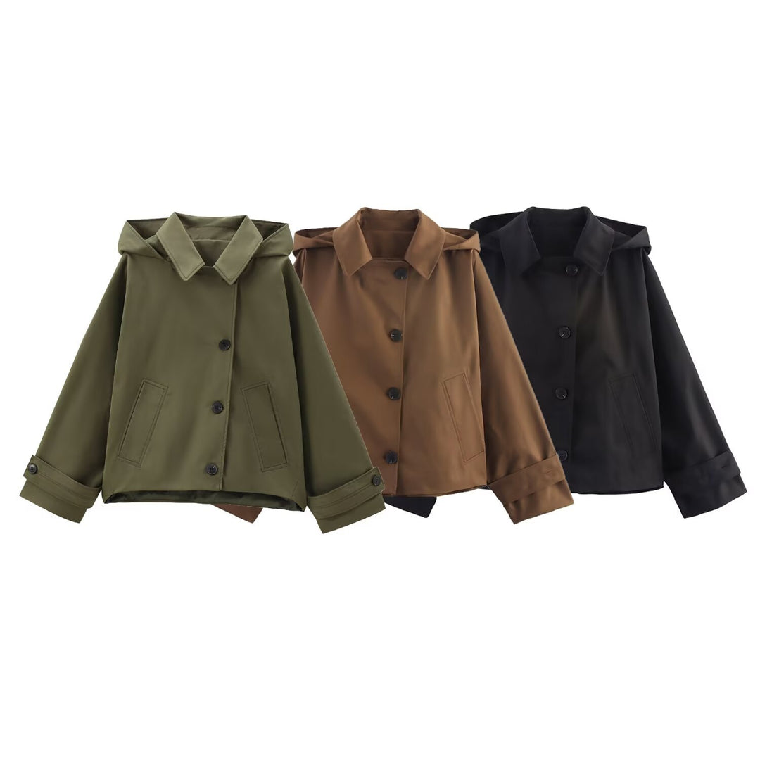 Damen Kurzjacke mit übergroßer Kapuze, kastiger Silhouette und Umschlagmanschetten Echo Archiv