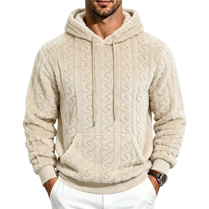 Herren Teddy-Fleecepullover mit Zopfmuster, Kapuze und Kängurutasche Echoarchiv