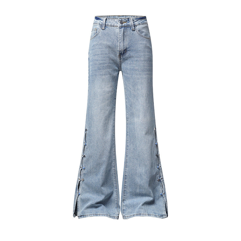 Damen High‑Waist Flared‑Jeans mit seitlicher Schnürung und weitem Schlag Echoarchiv