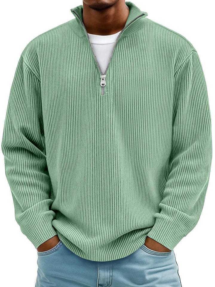 Herren nan gerippter Strickpullover mit halbem Reißverschluss und Stehkragen Echo Archiv