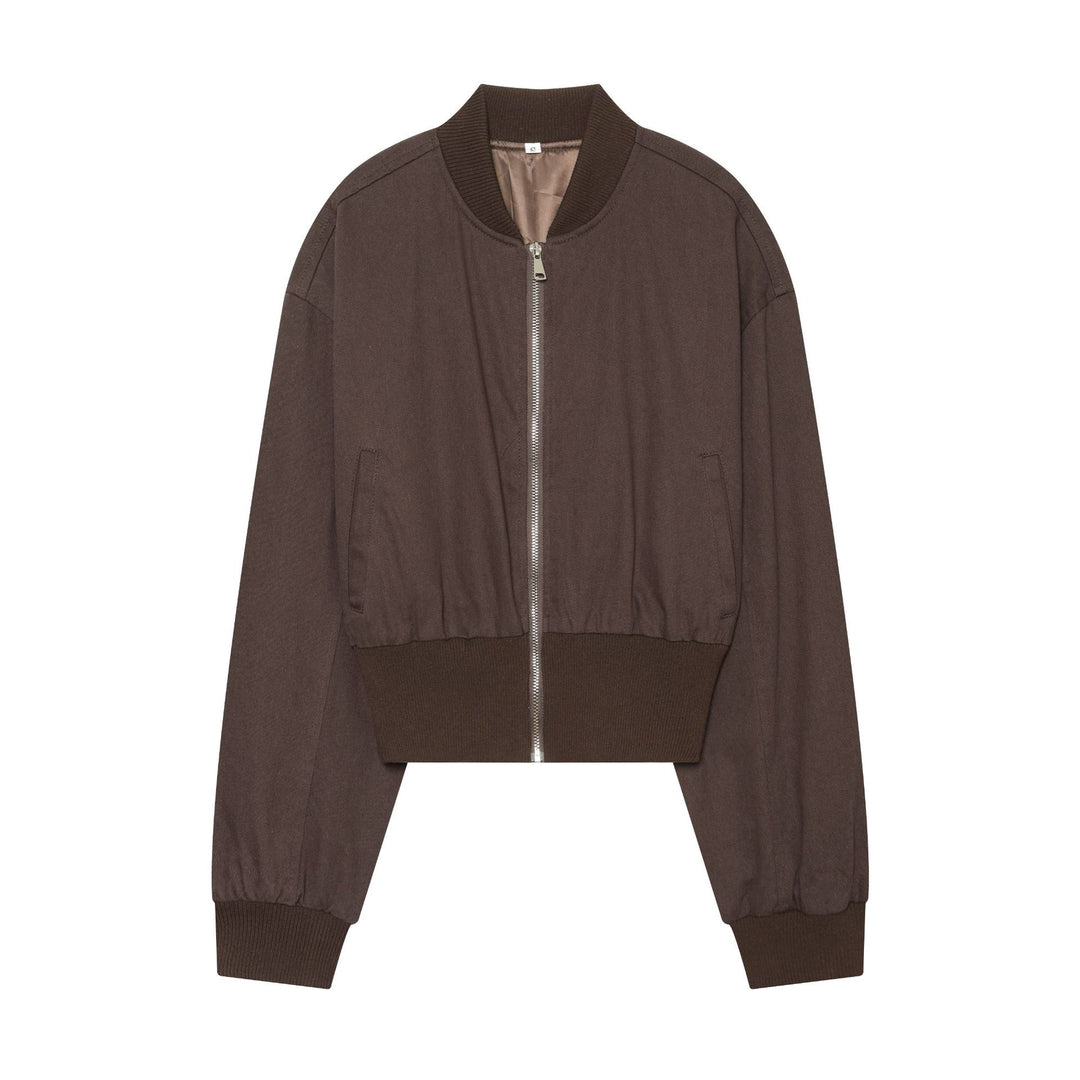 Damen kurzes Bomberjacke-Cropped mit breitem Rippenbund, Metallreißverschluss und oversized Ärmeln – Avenza