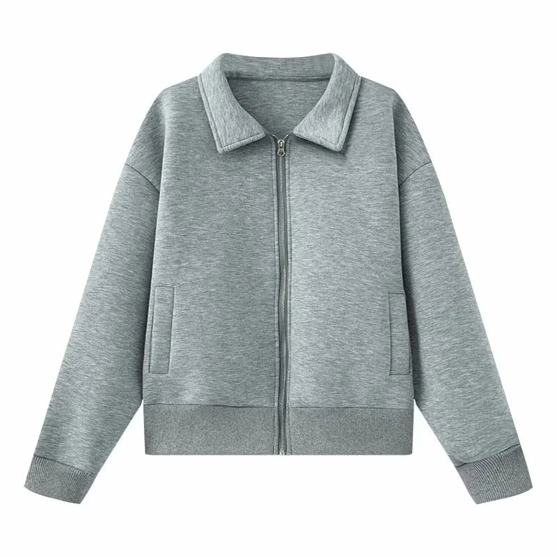 Damen lässige Sweatjacke mit durchgehendem Reißverschluss und Umlegekragen – Célinea