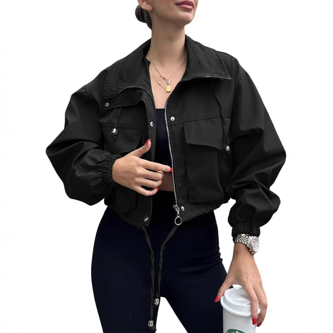Damen nan kurze Utility-Jacke mit Kordelzug-Taillierung, Fronttaschen und Reißverschluss-Detail Echo Archiv