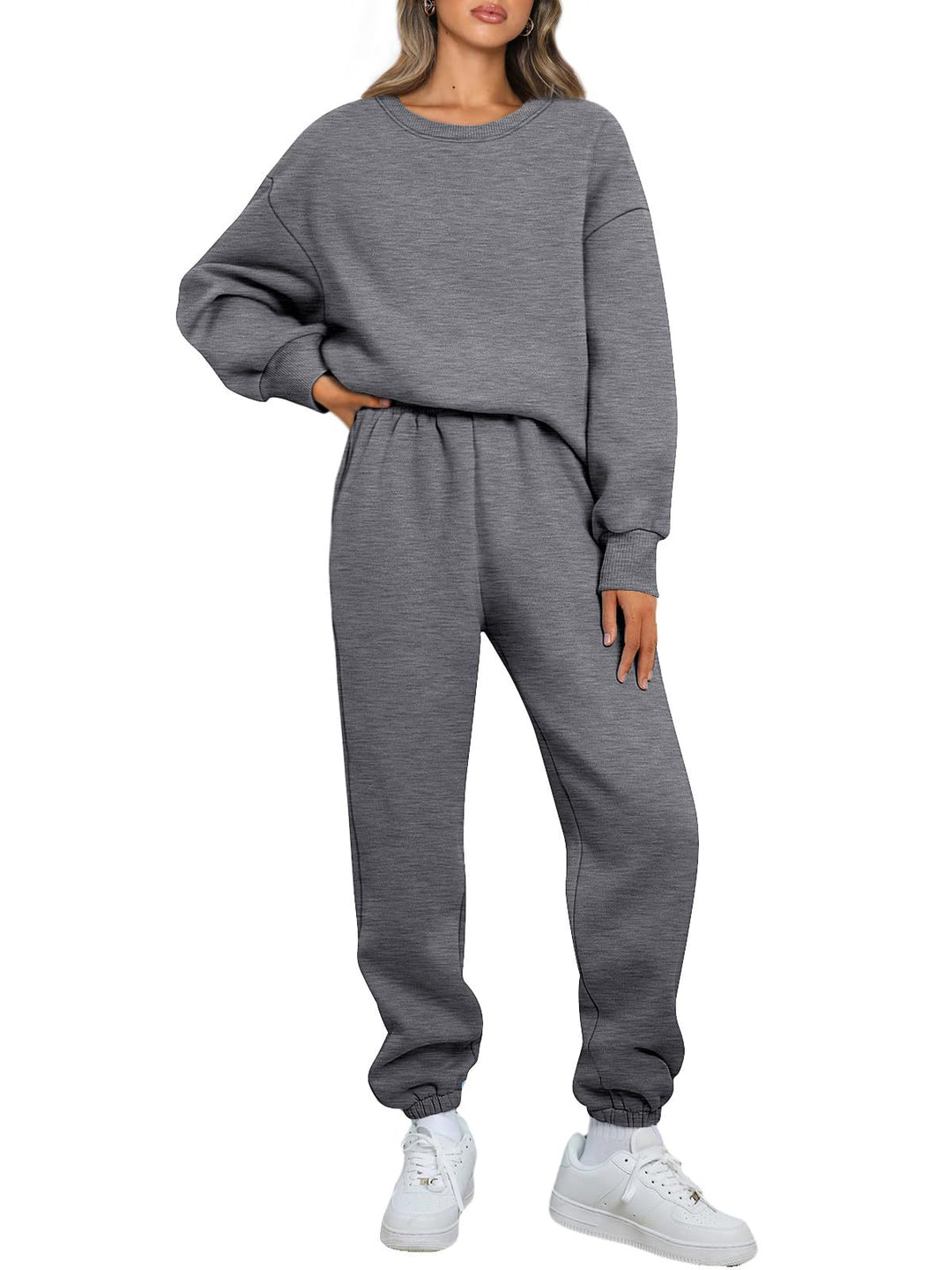 Damen gemütliches zweiteiliges Lounge-Set aus French-Terry mit Oversize-Sweatshirt und taillierter Jogginghose – Élanora