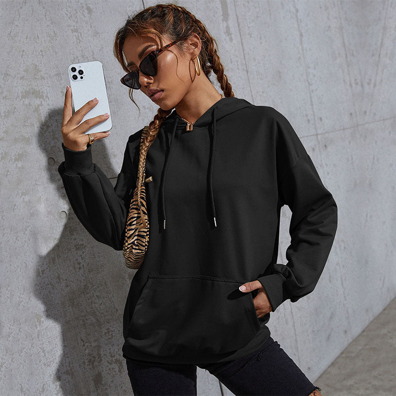 Damen Lässiger Oversize-Kapuzenpullover mit Statement-Print, Kängurutasche und Rippbündchen Echoarchiv