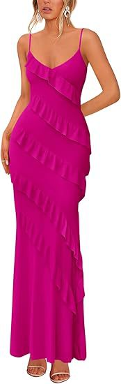 Damen Maxikleid mit Rüschen und Spaghettiträgern Echo Archiv