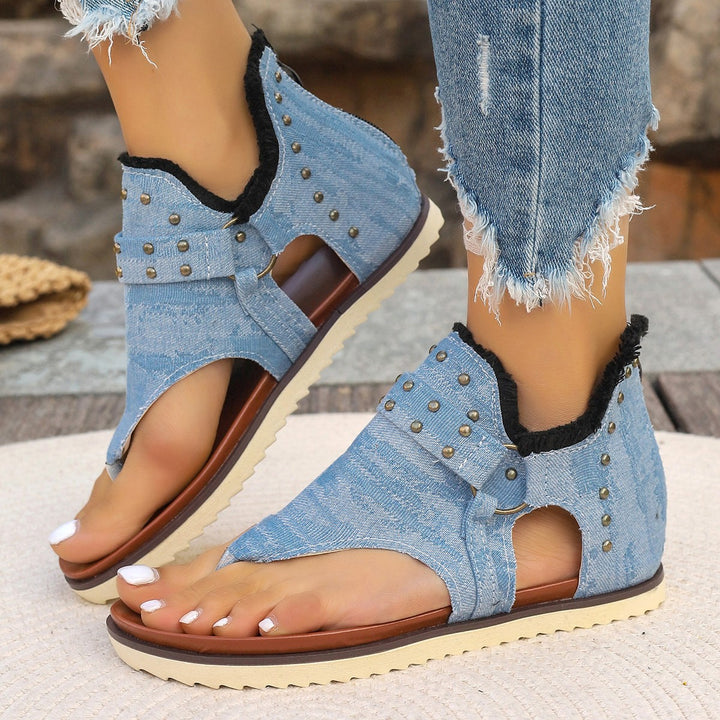 Damen nan Jeans-Bootie-Zehensandale mit weichem Schaftfutter, Nieten und profilierter Gummisohle Echo Archiv