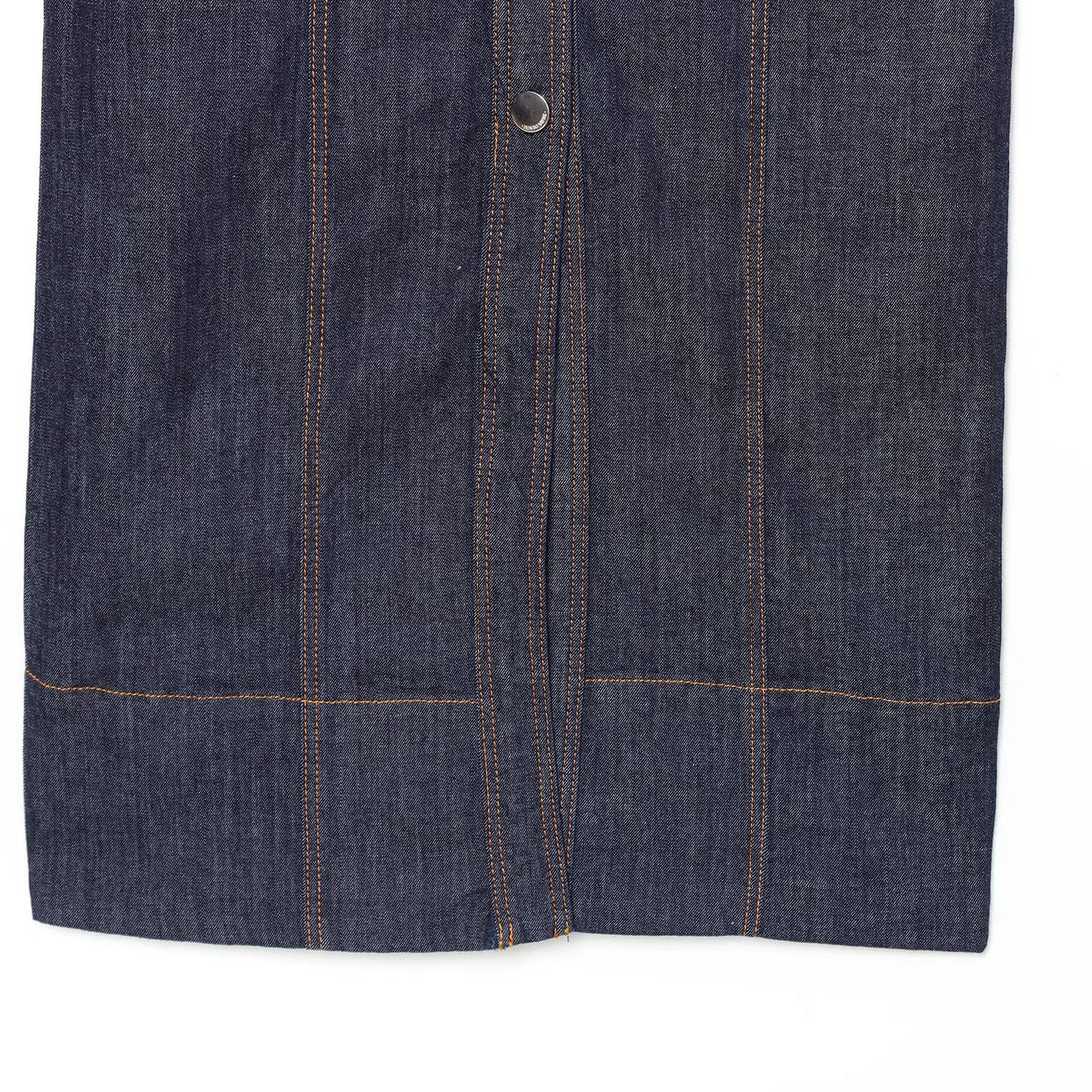 Damen Ärmelloses Jeansmaxikleid mit Hemdkragen, taillierter Silhouette und durchgehender Druckknopfleiste Echoarchiv