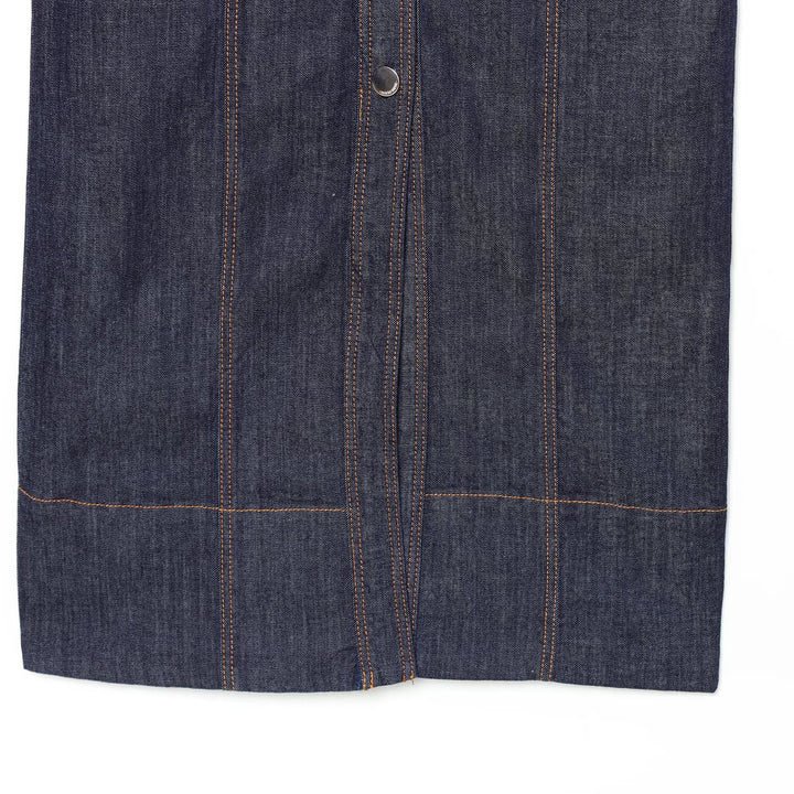 Damen Ärmelloses Jeansmaxikleid mit Hemdkragen, taillierter Silhouette und durchgehender Druckknopfleiste Echoarchiv