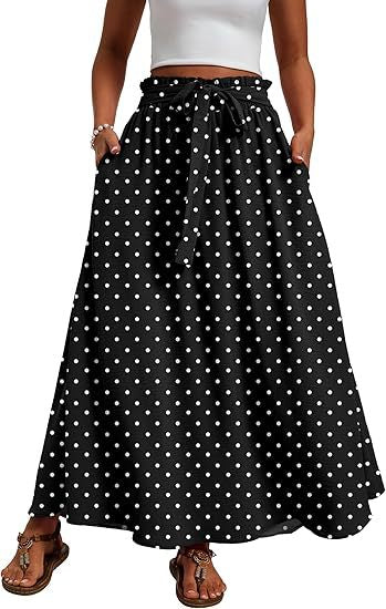 Damen Maxi-Rock mit Paperbag-Taillengürtel, Bindegürtel und Seitentaschen Echoarchiv