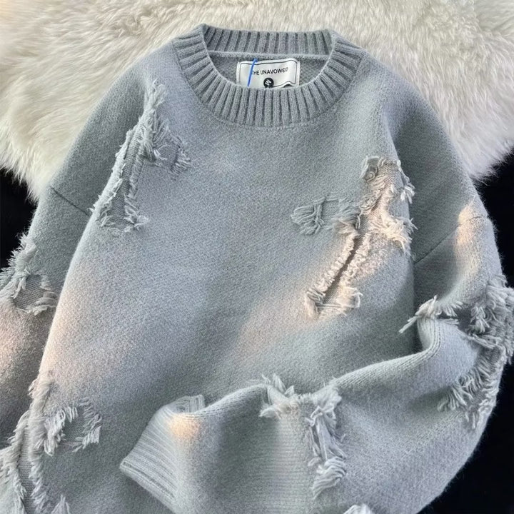 Damen Grobstrickpullover mit Fransen Echoarchiv