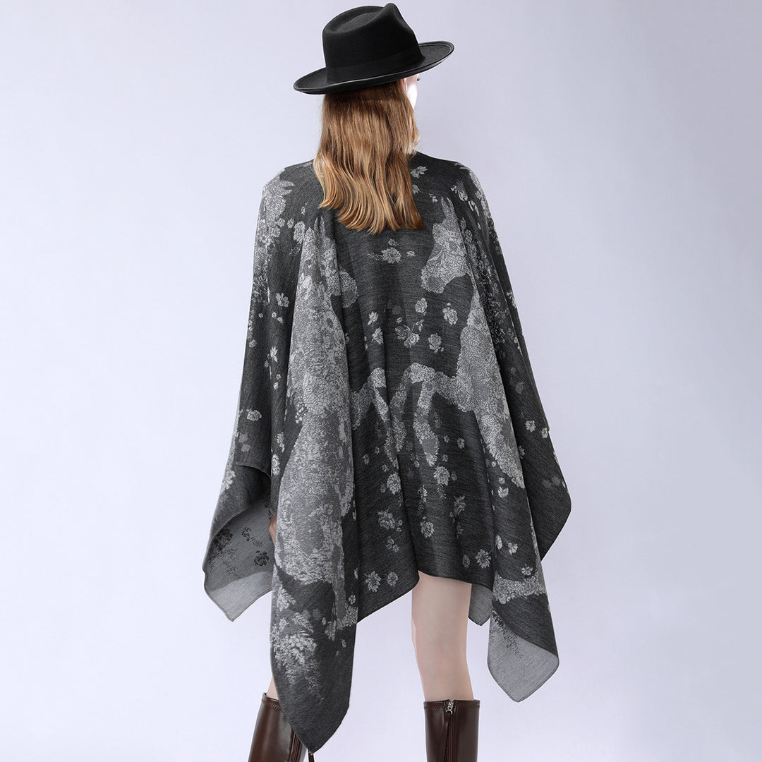 Damen Oversize-Wickelponcho im Kimono-Fall mit feinem Jacquardgewebe Echo Archiv