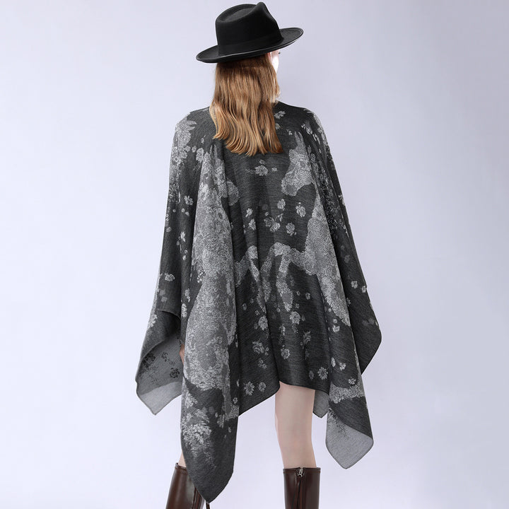 Damen Oversize-Wickelponcho im Kimono-Fall mit feinem Jacquardgewebe Echo Archiv