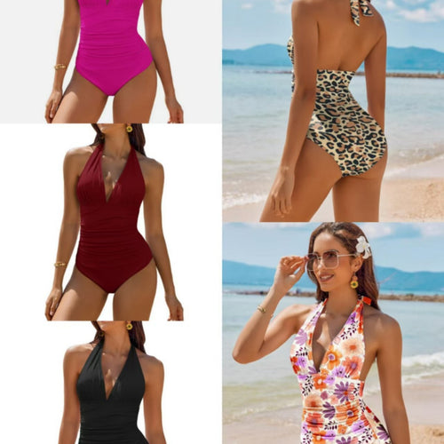 Damen Eleganter Leo-Badeanzug mit tiefem V-Ausschnitt Echo Archiv