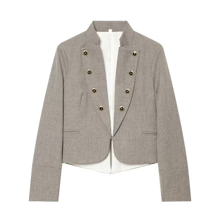 Damen Kurzblazer im Military-Stil mit Stehkragen und dekorativen Knopfreihen Echo Archiv
