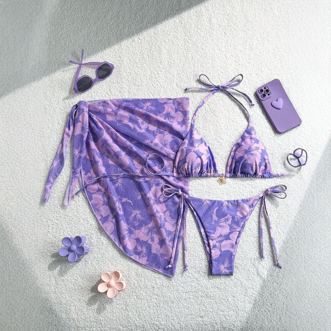Damen Triangel-Bikini-Set mit verstellbaren Trägern und Wickeltuch Echo Archiv