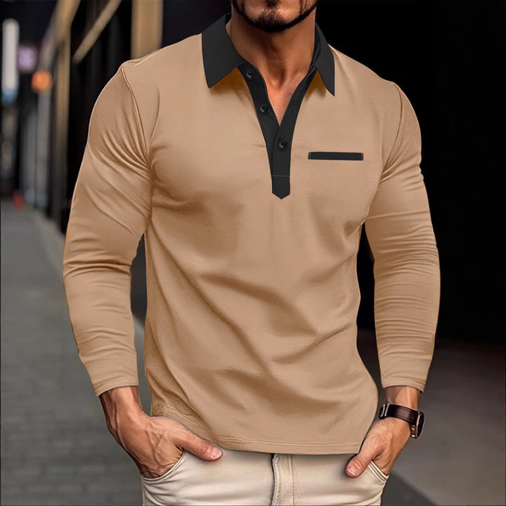 Herren Langarm Poloshirt mit kontrastierendem Kragen und moderner Brusttasche Echoarchiv