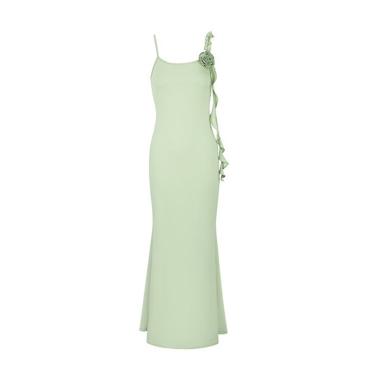 Damen Elegantes Maxikleid mit floralem Necktie und asymmetrischen Rüschen Echo Archiv