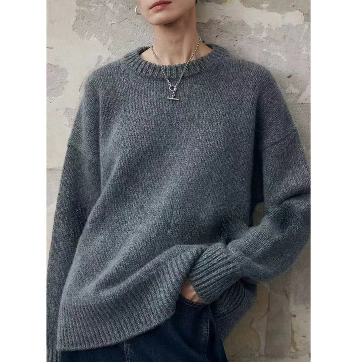 Damen Oversize-Feinstrickpullover mit Rundhals, fallender Schulter und geripptem Saum Echoarchiv
