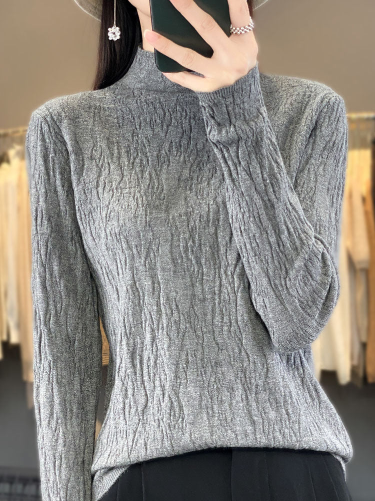 Damen Strukturierter Feinstrick-Pullover mit kurzem Stehkragen und Crinkle-Optik Echoarchiv