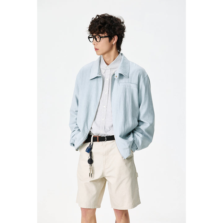 Unisex Oversize-Denim-Blouson mit fransigen Kanten und Druckknopfleiste Echoarchiv