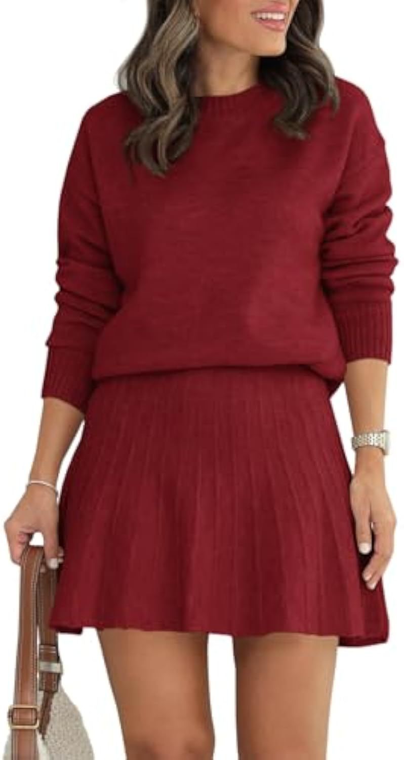 Damen Zweiteiliges Strick-Set mit Rundhals-Pullover und Plissée-Minirock – Élanora