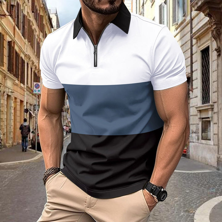 Herren Polohemd mit modernem Farbblockdesign und Reißverschluss Echoarchiv
