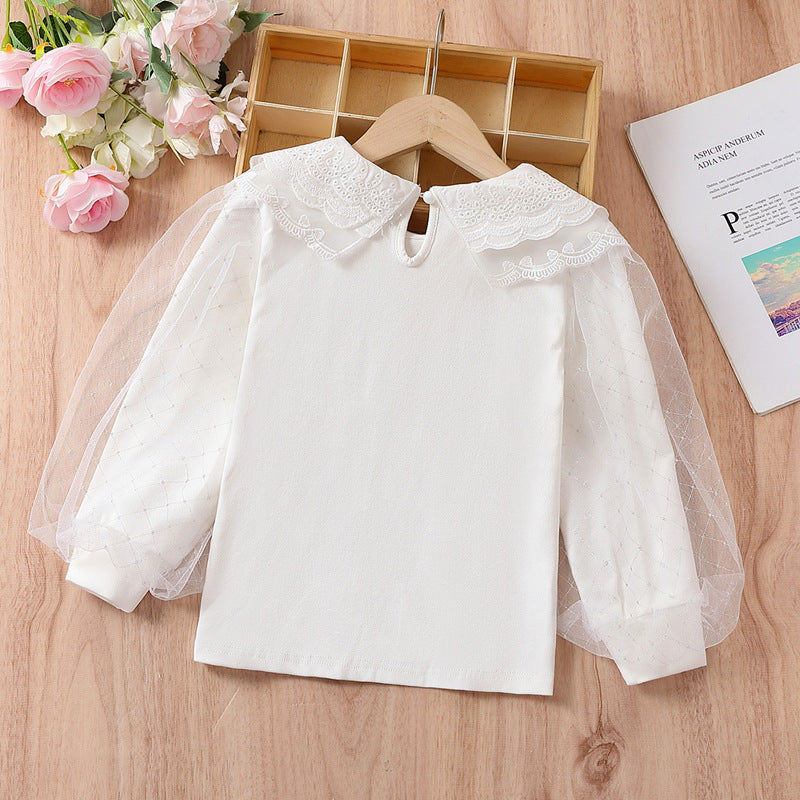 Mädchen Bluse mit romantischen Tüllärmeln und eleganten Spitzenakzenten Echo Archiv