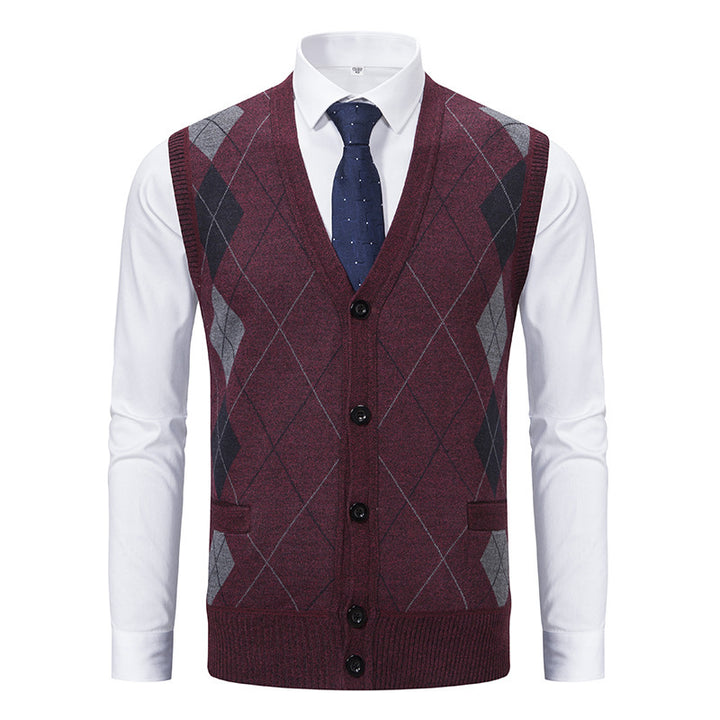 Herren elegante Strickjacke mit Rautenmuster und praktischen Taschen Echoarchiv