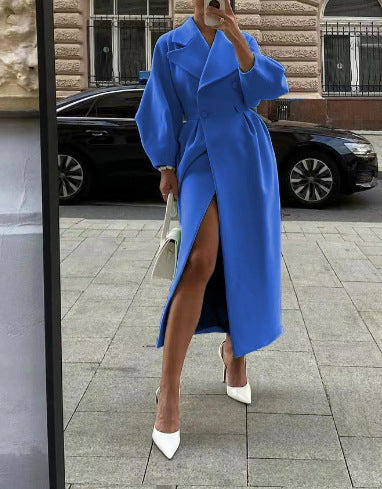 Damen nan taillierter Doppelreihiger Trenchcoat mit weitem Ärmel und hohem Beinschlitz Echo Archiv