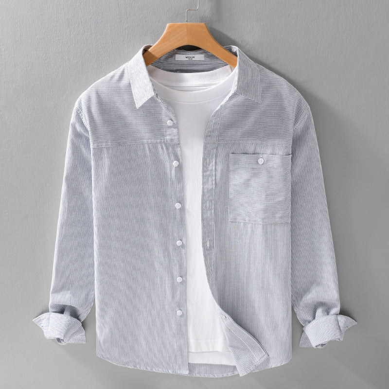 Herren Feines Nadelstreifen-Layering-Overshirt aus leichtem Baumwollmix mit aufgesetzter Brusttasche Echoarchiv