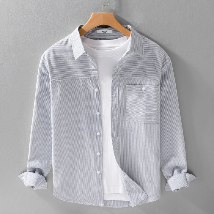 Herren Feines Nadelstreifen-Layering-Overshirt aus leichtem Baumwollmix mit aufgesetzter Brusttasche Echoarchiv