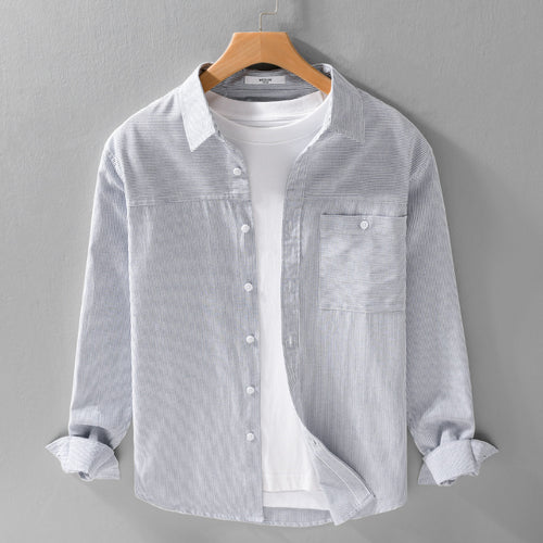 Herren Feines Nadelstreifen-Layering-Overshirt aus leichtem Baumwollmix mit aufgesetzter Brusttasche Echoarchiv