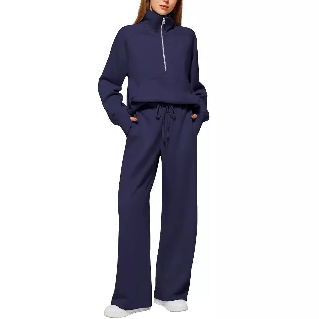 Damen nan halbzip Lounge-Set mit hohem Stehkragen, Kängurutasche und weiten Highwaist-Jogginghose Echo Archiv