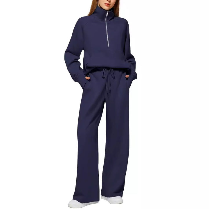 Damen nan halbzip Lounge-Set mit hohem Stehkragen, Kängurutasche und weiten Highwaist-Jogginghose Echo Archiv