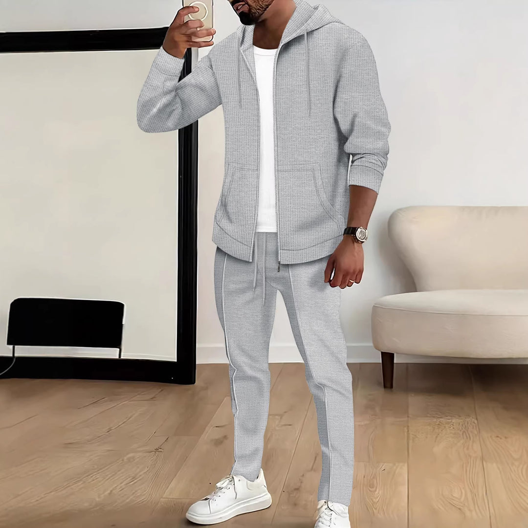 Herren nan Waffelstruktur-Jogginganzug mit Kapuzen-Zipjacke und konisch geschnittener Jogginghose Echo Archiv