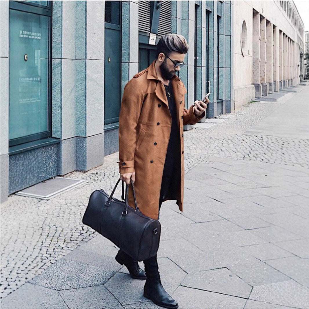 Herren Elegante Suede Trenchcoat mit doppelter Knopfleiste und praktischen Taschen Echoarchiv