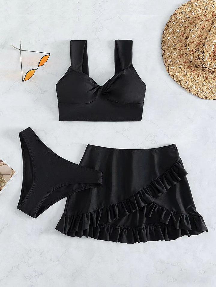 Damen Freizeit-Bikini-Set mit Wickelrock und stützenden Trägern Echo Archiv