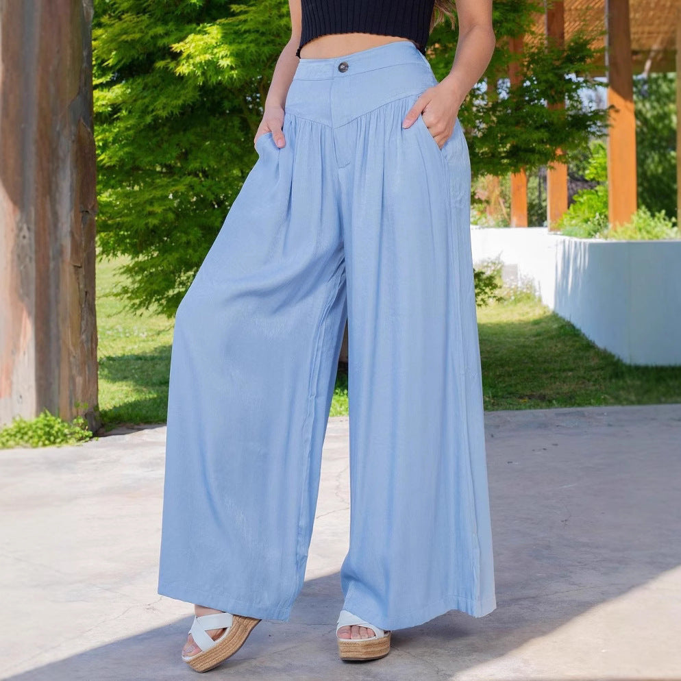 Damen nan hochgeschnittene Palazzo-Hose mit geraffter Passe, weitem Bein und Eingrifftaschen Echo Archiv