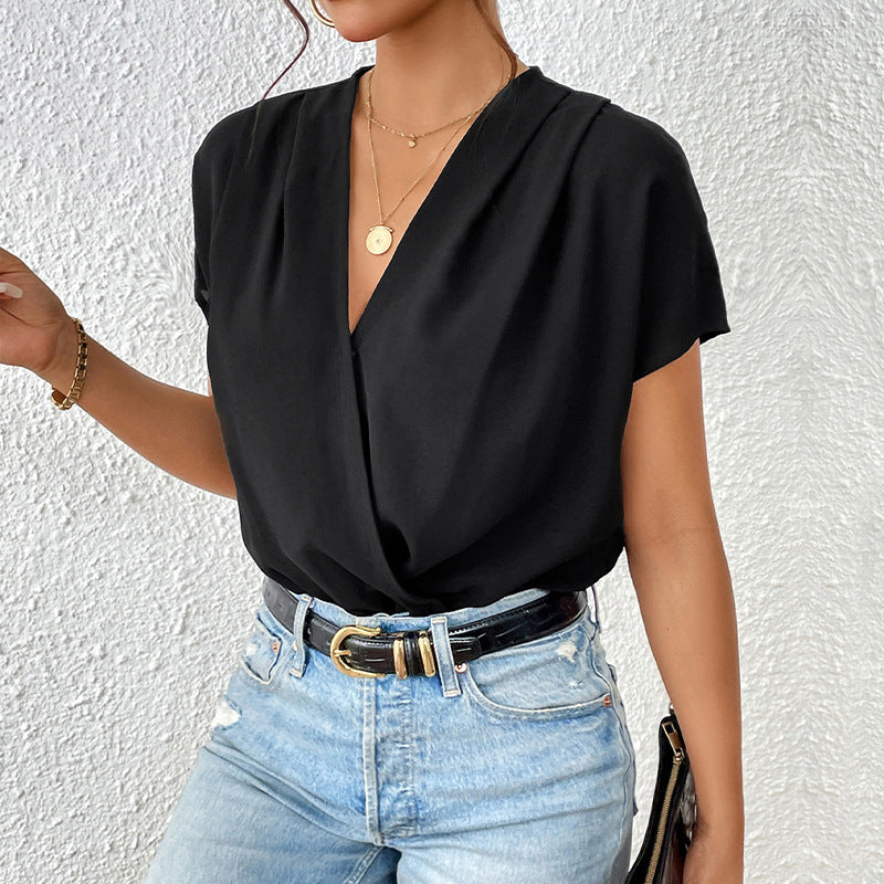 Damen Body mit eleganter Wickeloptik und kurzen Ärmeln Echoarchiv