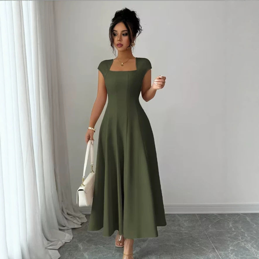Damen Elegantes Maxikleid mit rechteckigem Ausschnitt und fließendem Rock – Valéora
