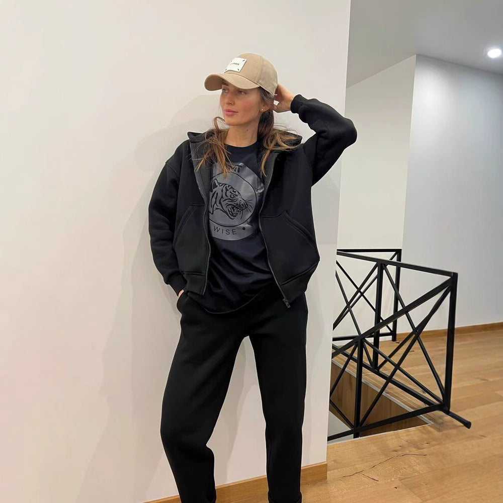 Damen lässiges Fleece-Zweiteiler mit Oversize-Kapuzenjacke und tapered Joggerhose – Auréline