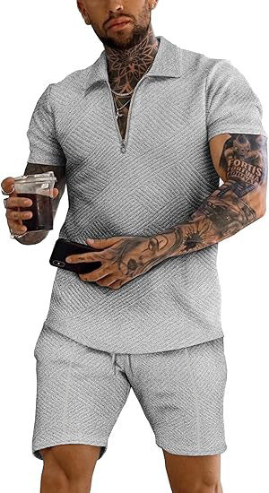 Herren sportliches Oberteil und Shorts Set mit strukturiertem Design Echoarchiv