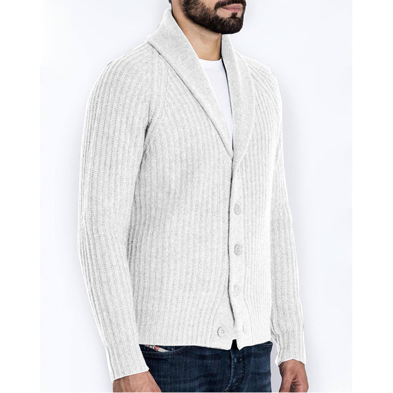 Herren Rippstrick-Cardigan mit Schalkragen und durchgehender Knopfleiste Echo Archiv