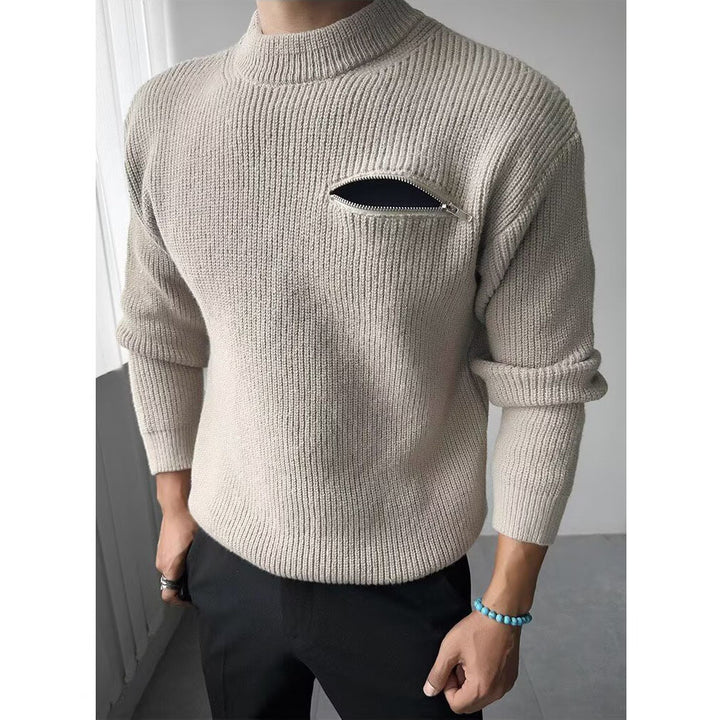 Herren Modischer Strickpullover mit Reißverschlusstasche Echoarchiv