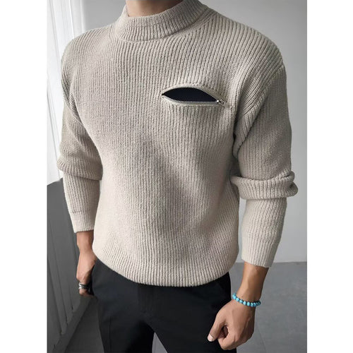 Herren Modischer Strickpullover mit Reißverschlusstasche Echoarchiv