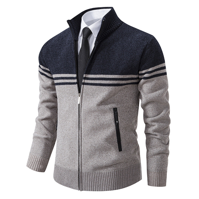 Herren sportliche und modische Strickjacke mit Reißverschluss und kontrastierenden Streifen Echoarchiv