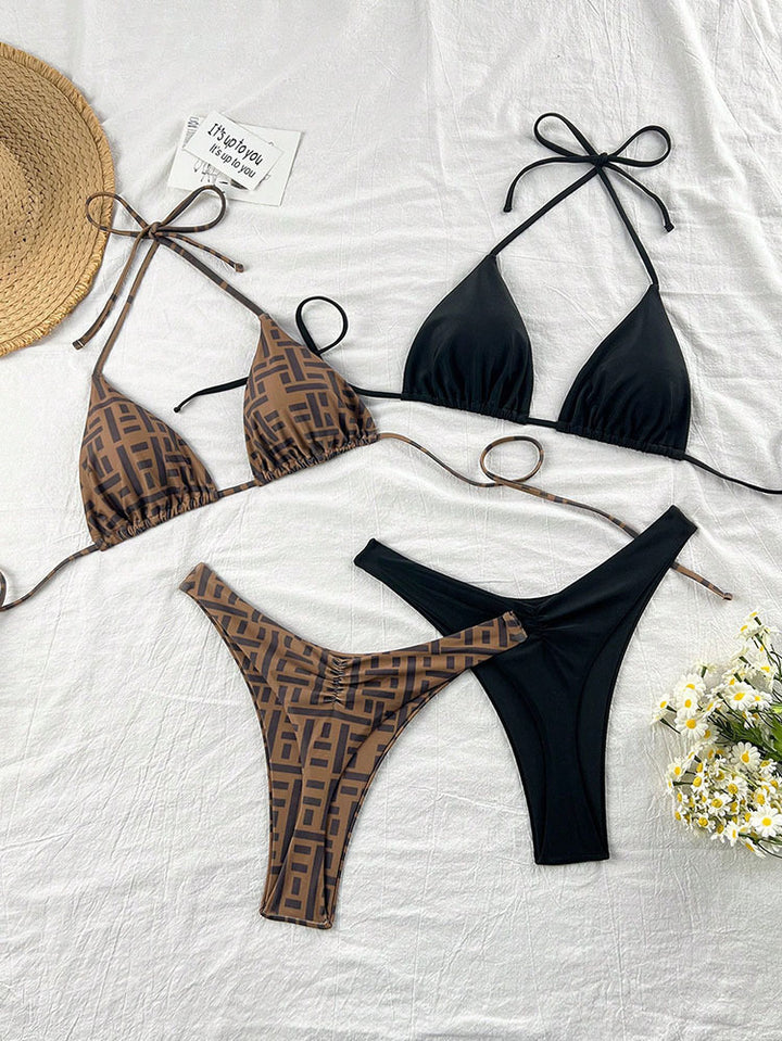 Damen Triangel-Bikini-Set mit verstellbaren Trägern und floralem Leopardenmuster Echo Archiv
