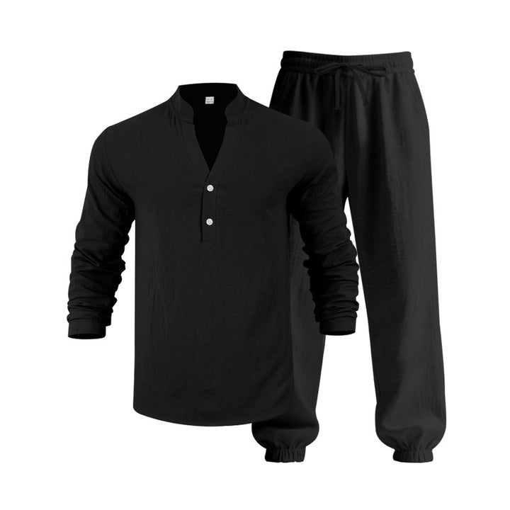 Herren lässiges langärmliges Oberteil mit Knopfleiste und entspannter Jogginghose Echoarchiv